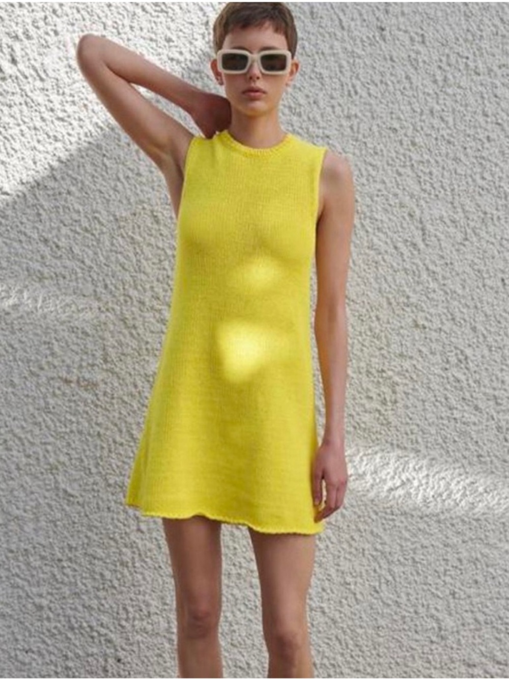 Zara yellow chunky knit sleeveless shift dress size small